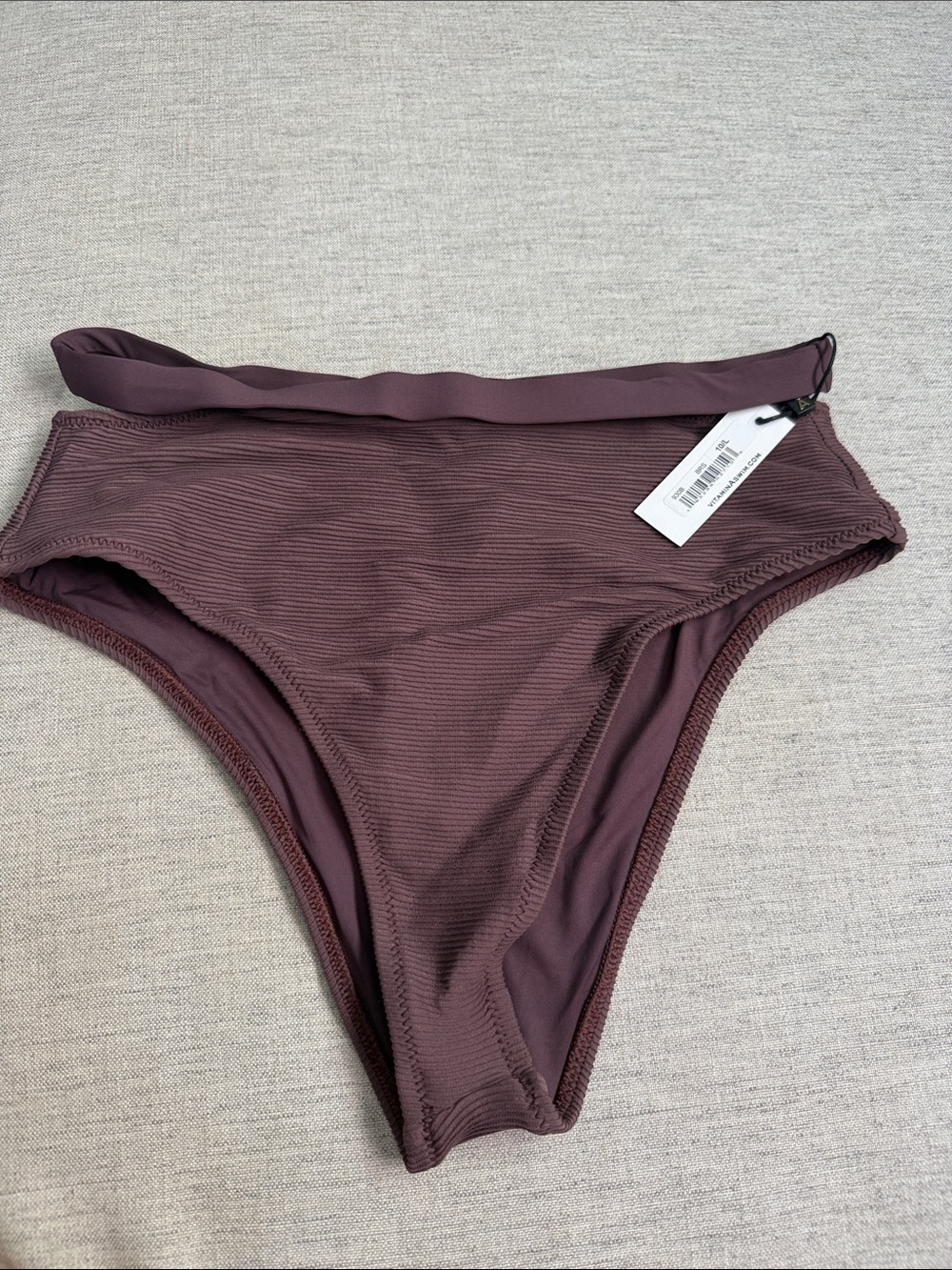 Vitamin A Ribbed Bikini Bottom in Mauve Plum